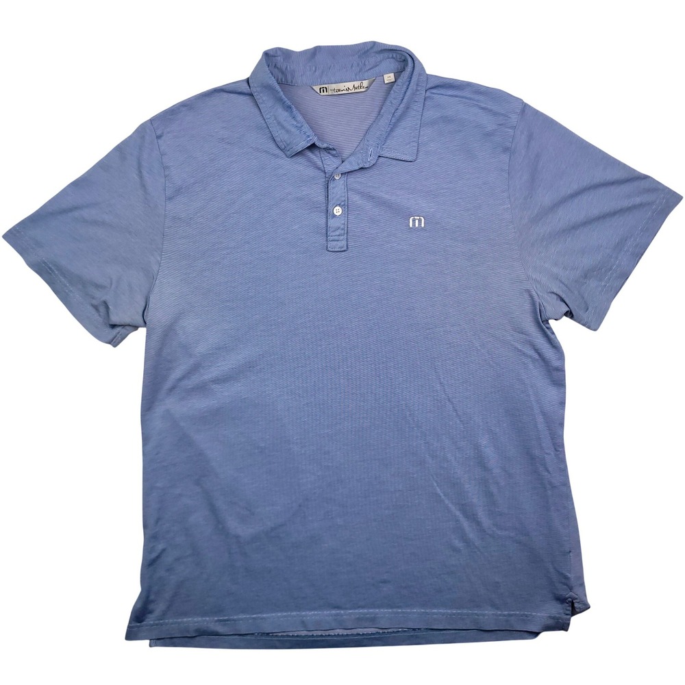 TravisMathew Mens‎ XXL Blue Micro Stripe Short Sleeve Golf Polo Shirt XXL